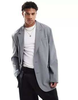 Серый пиджак оверсайз с напуском ASOS DESIGN