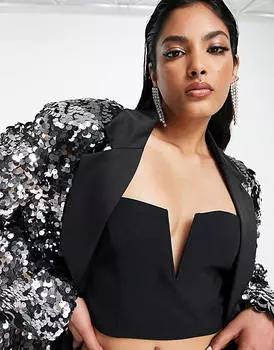 Серый пиджак оверсайз с пайетками ASOS DESIGN