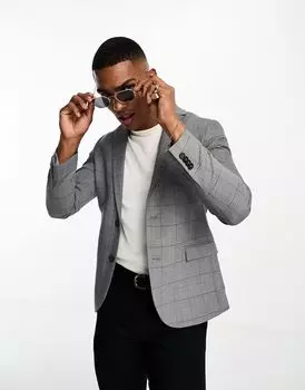 Серый пиджак в клетку New Look супероблегающий