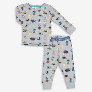 Серый пижамный комплект с милым узором в виде жуков Minoti