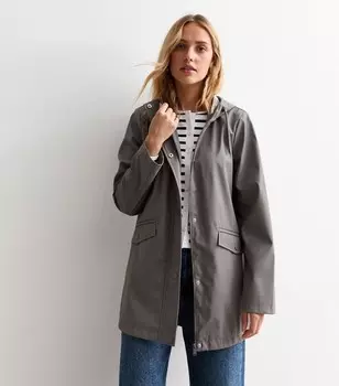 Серый плащ с капюшоном без подкладки New Look, серый
