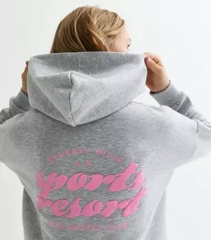 Серый пуловер с надписью Sports Resort для девочек, укороченная толстовка с капюшоном New Look, серый