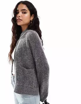 Серый пушистый кардиган Selected Femme с молнией и карманами