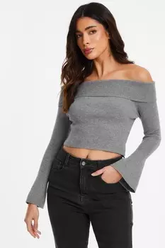 Серый ребристый джемпер Bardot QUIZ Clothing