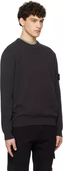 Серый ребристый свитер из мягкого органического хлопка с круглым вырезом Stone Island