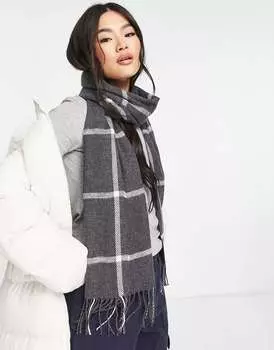 Серый шарф в клетку с кисточками ASOS