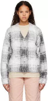 Серый шерстяной кардиган в клетку Stüssy