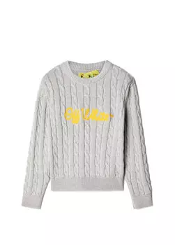 Серый шерстяной свитер с логотипом для девочек Off-White