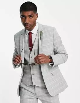 Серый супероблегающий пиджак в клетку с окошками ASOS DESIGN Wedding