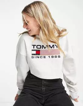 Серый суперукороченный современный джемпер с круглым вырезом Tommy Jeans