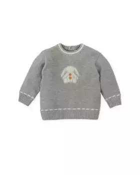 Серый свитер для мальчика с вышитым зайчиком Tutto Piccolo