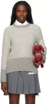 Серый свитер с 4 полосками, выполненный методом тиснения Thom Browne