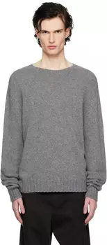 Серый свитер с изогнутым логотипом Palm Angels, Grey melange/Off white