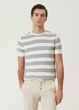 Серый свитер с короткими рукавами и фактурным логотипом Beymen Club, белый