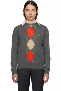Серый свитер с круглым вырезом и узором «Аргайл» Vivienne Westwood