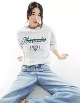 Серый свитшот Abercrombie & Fitch с вышивкой и принтом в стиле ретро