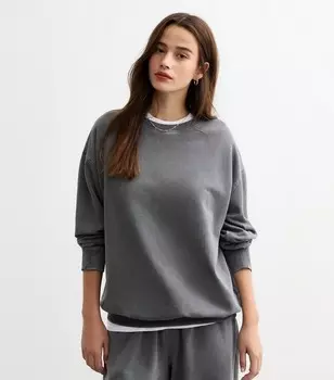 Серый свитшот из хлопковой смеси кислотной стирки New Look, темно-серый