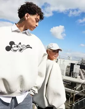 Серый свитшот из неопрена унисекс ASOS DESIGN Disney с принтом «Микки Маус и Плутон» и очень объемным кроем