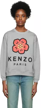 Серый свитшот Kenzo Paris с цветочным принтом боке