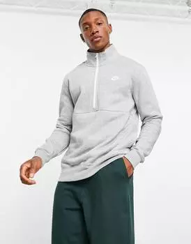 Серый свитшот на молнии Nike Club 1/4