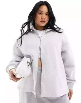 Серый свитшот на молнии с высоким воротником и молнией ASOS DESIGN Curve