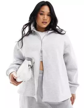 Серый свитшот на молнии с высоким воротником и молнией ASOS DESIGN Curve