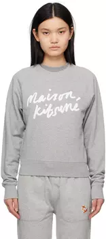 Серый свитшот с корректировкой почерка Maison Kitsune
