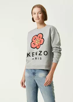 Серый свитшот с круглым вырезом с принтом Kenzo