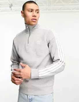 Серый свитшот с тремя полосками и молнией 1/2 adidas Originals adicolor classics