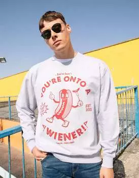 Серый свитшот унисекс с рисунком хот-дога Batch1