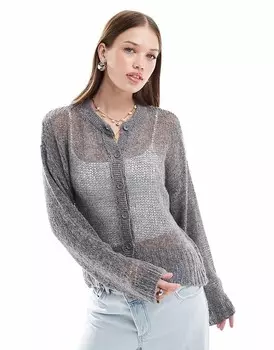Серый свободный кардиган с круглым вырезом ASOS DESIGN