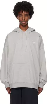 Серый свободный пуловер с капюшоном из французского трикотажа Nike