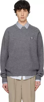 Серый толстый свитер с нашивкой в виде головы лисы Maison Kitsune