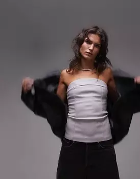 Серый топ-бандо из искусственной кожи Topshop