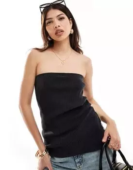 Серый топ без бретелек из асимметричного трикотажа в рубчик Vero Moda