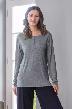 Серый топ из смесовой шерсти с длинными рукавами и горловиной на пуговицах Celtic & Co. , серый