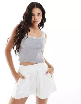 Серый топ на бретельках с кружевом и бантом ASOS DESIGN