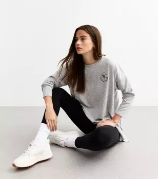 Серый топ с длинными рукавами и вышивкой Soft Touch NYC New Look, светло-серый