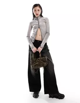 Серый топ с длинными рукавами на молнии Weekday Anja