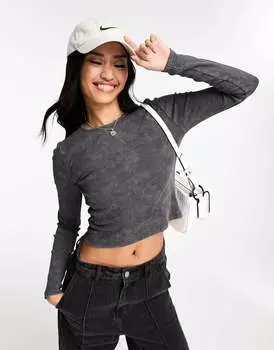 Серый топ с длинными рукавами New Look