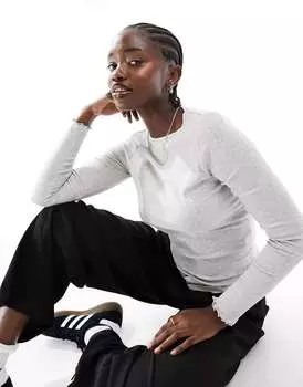 Серый топ с длинными рукавами New Look с салатовыми краями