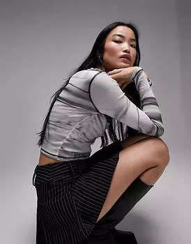 Серый топ с длинными рукавами Topshop Illusion