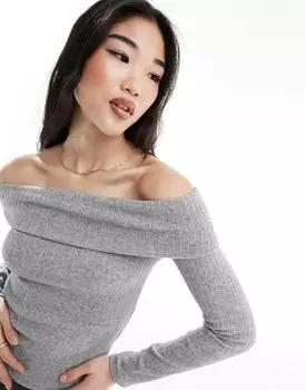 Серый топ с открытыми плечами Stradivarius