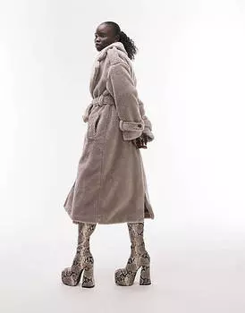 Серый тренч Topshop Petite borg