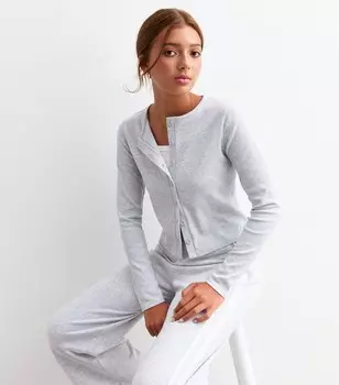 Серый трикотажный кардиган на пуговицах для девочек New Look, серый