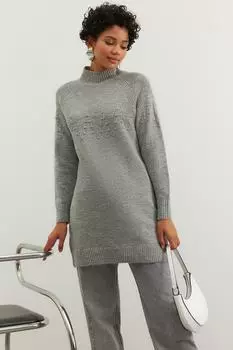 Серый трикотажный свитер с рисунком Nope Trendyol Modest