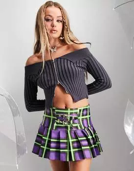 Серый трикотажный топ на молнии с вырезом на молнии ASYOU