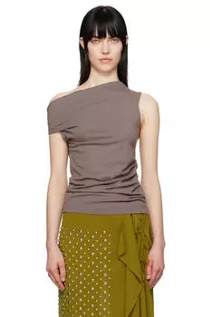 Серый трикотажный топ с открытыми плечами Dries Van Noten