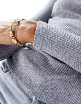 Серый трикотажный топ с высоким воротником и длинными рукавами Pimkie