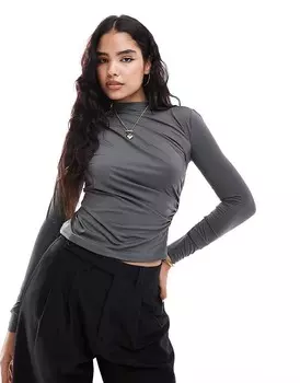 Серый трикотажный топ со сборками и длинными рукавами Vero Moda